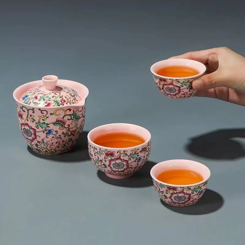 【闪购链接】g229-缠枝莲珐琅彩旅行茶具陶瓷手抓壶