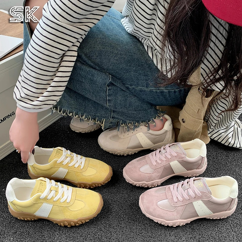 甜系限定百搭拼色异型厚底休闲系带德训鞋13916