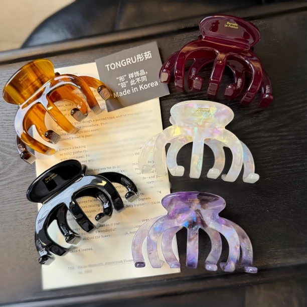 韩国醋酸加大容量秋冬复古巧克力色双面厚板盘头发抓夹气质ins抓