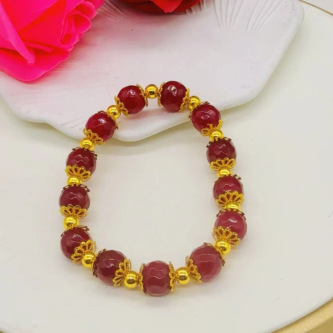 铜合金玻璃手链 铜合金饰品红时尚手工女款手绳手链红色轻奢0106