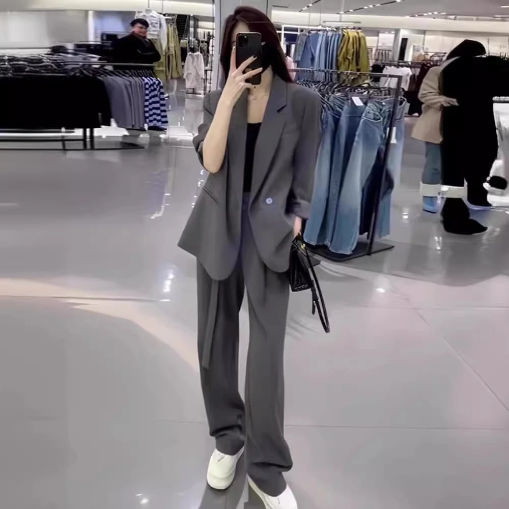 高级感灰色西装套装女春秋新款时尚休闲职业西服外套阔腿裤两件套