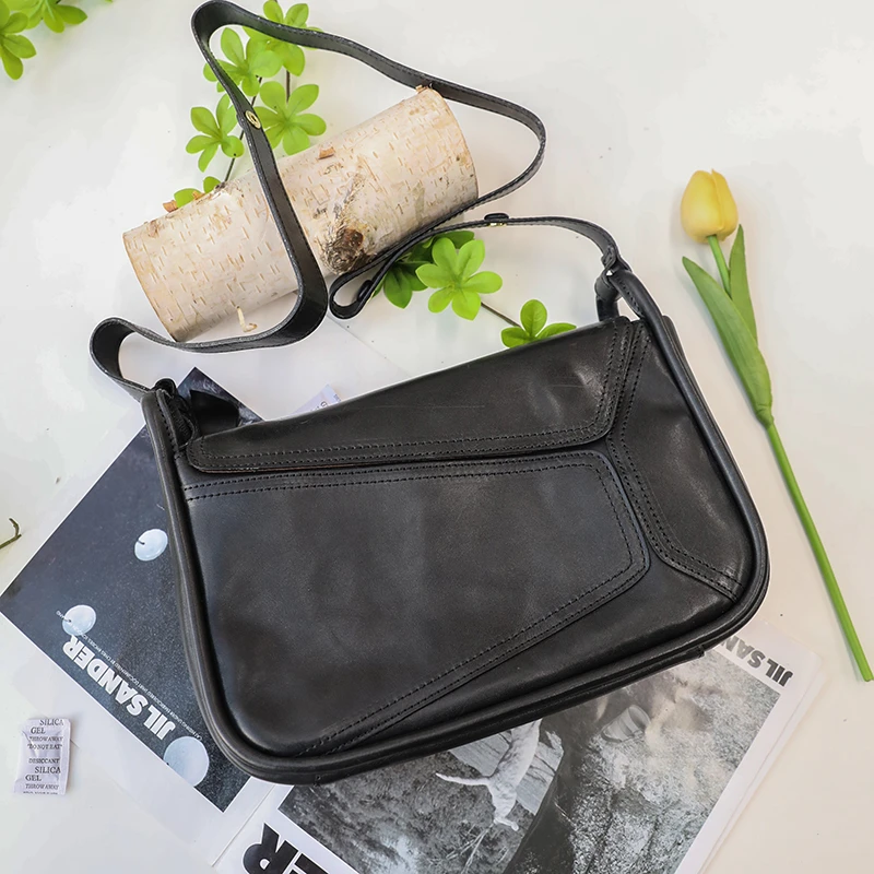 福利头层牛皮包盖式拉链女包复古真皮质感小包手提斜跨单肩包6090