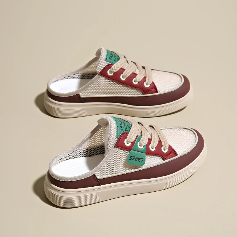 修面皮平跟平底包头百搭包头拖厚底网面网红凉鞋休闲时尚镂空薄款