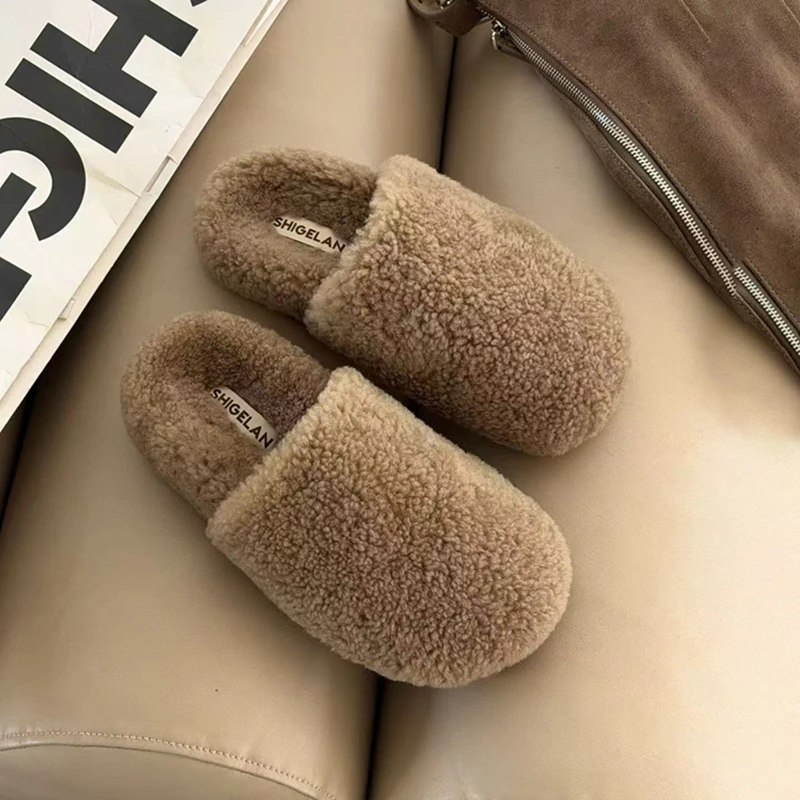 诗歌兰厚底羊羔毛拖鞋女外穿2025冬新款时尚轻便百搭包头拖190-33
