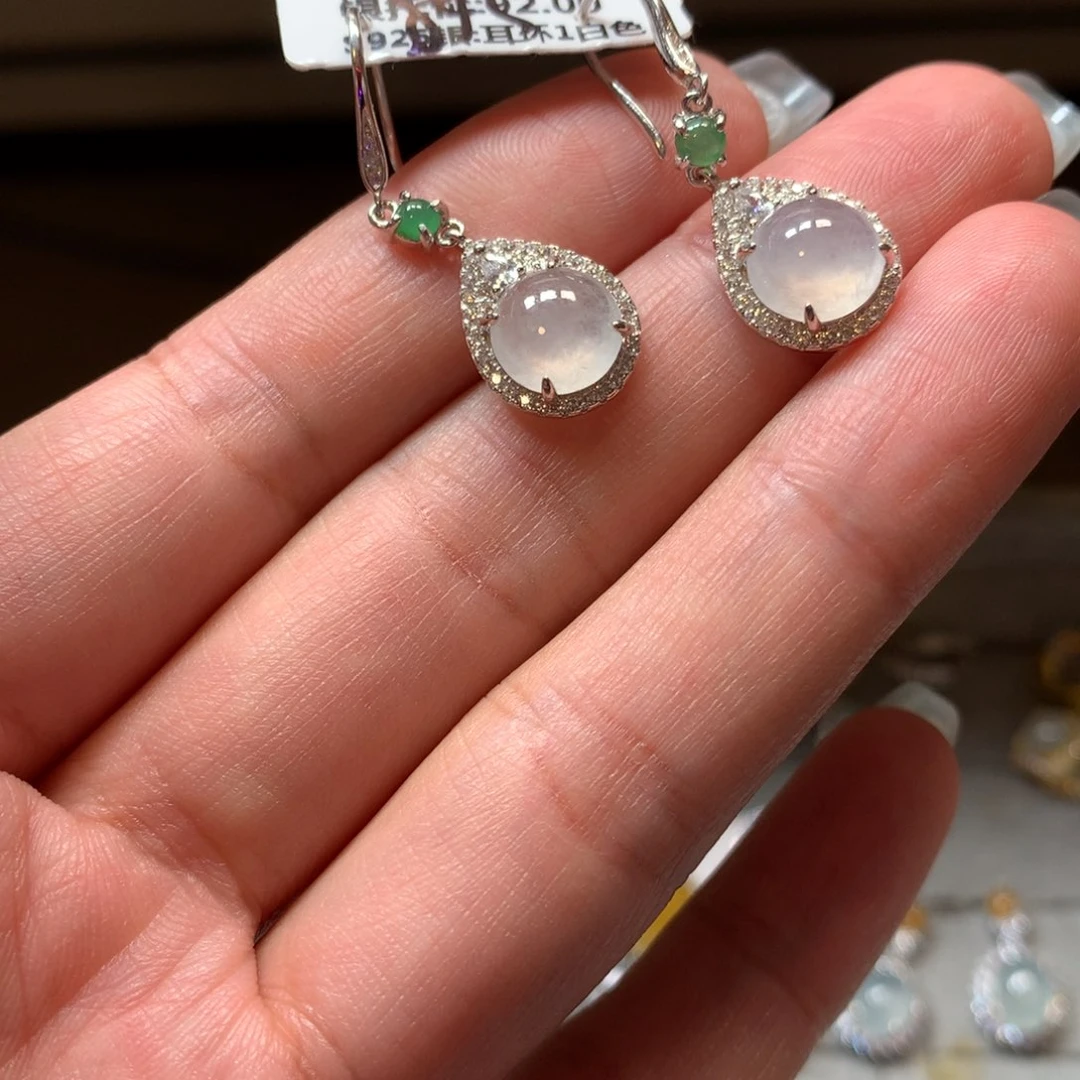 翡翠银S925镶嵌颈饰耳钉