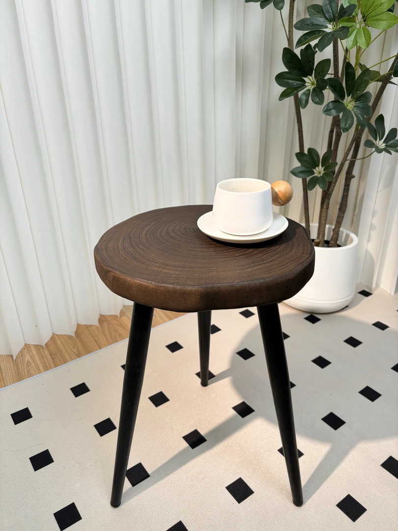 【一物一拍】碳化银杏年轮质感原木边几花几音响架床头几