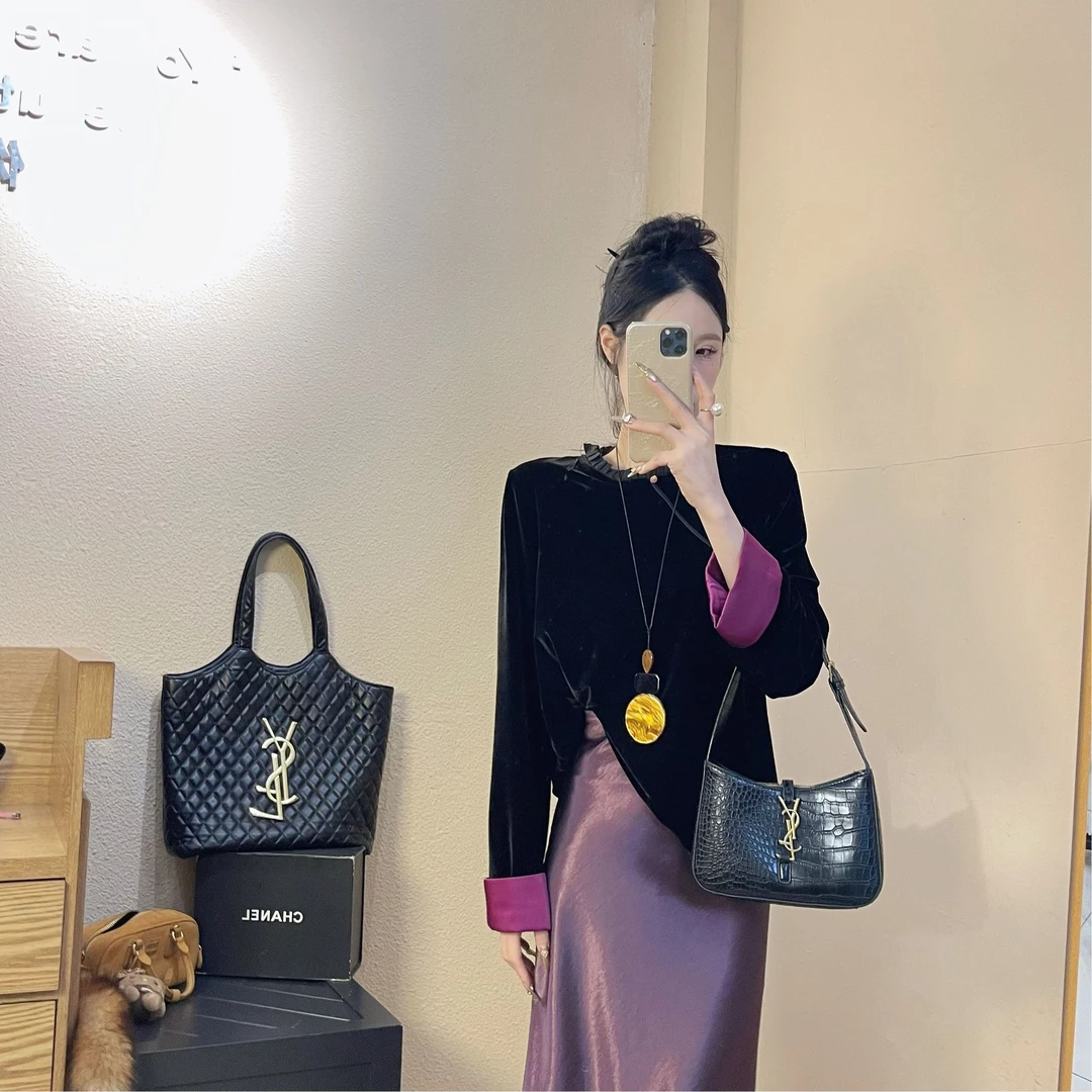 新中式复古国风袖拼接丝绒T恤春季新款高级感洋气百搭气质轻奢