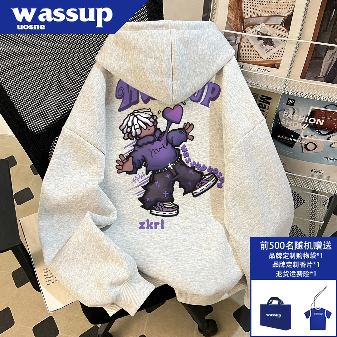 美式潮牌重磅廓形连帽卫衣男秋季新款小众痞帅百搭短宽慵懒风上衣