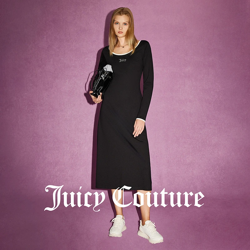 橘滋【2024年秋款】秋日告白LOGO立体印花大U领修身连衣裙