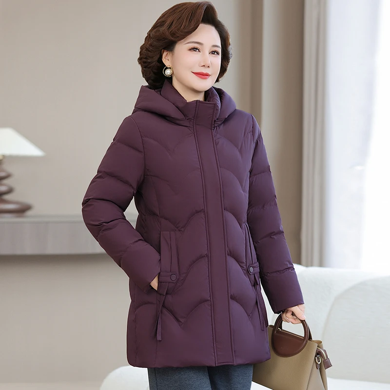 羽绒服女中长款加厚2025冬季新款中老年妈妈装时尚休闲白鸭绒外套