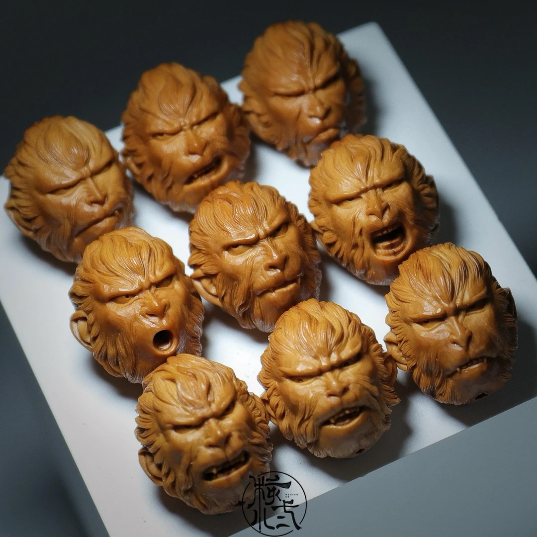 《桀骜不驯》大圣！守艺子午本工！橄榄核水晶核纯手工雕刻手串！20mm