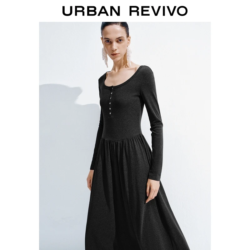 UR2025秋季新款女装气质半开襟排扣连衣裙UWH750120+
