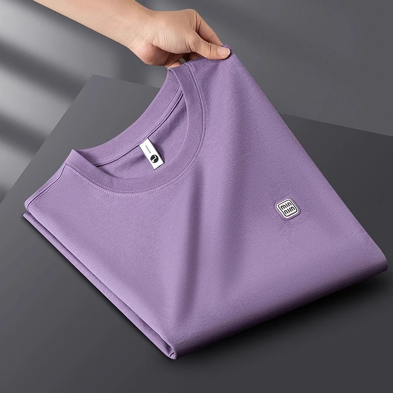 BOTEMER/比提米尔轻奢男士丝光棉短袖夏季薄款压花冰感休闲T恤