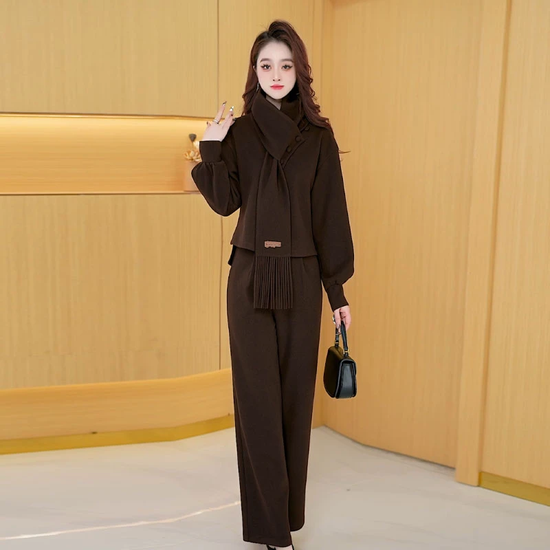 【三件套】秋季修身气质洋气休闲收腰显瘦减龄百搭女装套裙围巾