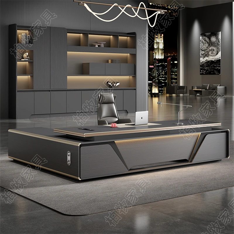 柏牧家具简约现代轻奢高级感老板办公桌椅组合总裁室大班台家具