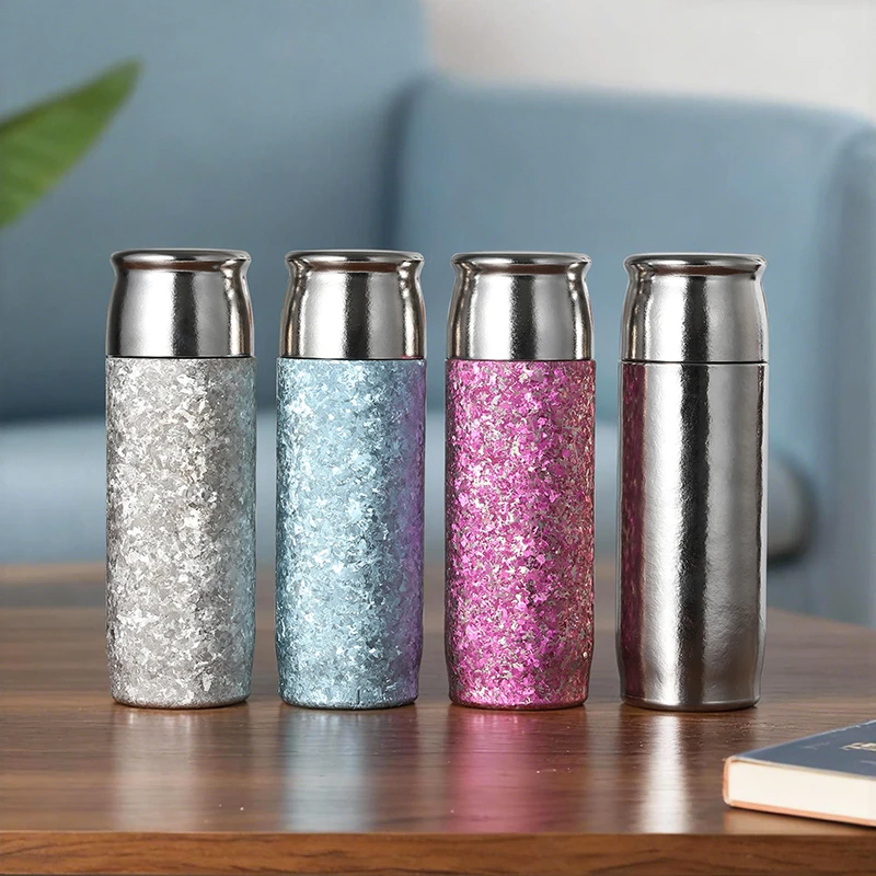 亚锋纯钛大冰花磁吸杯450ML正品双层男士女生高档水杯便携泡茶杯