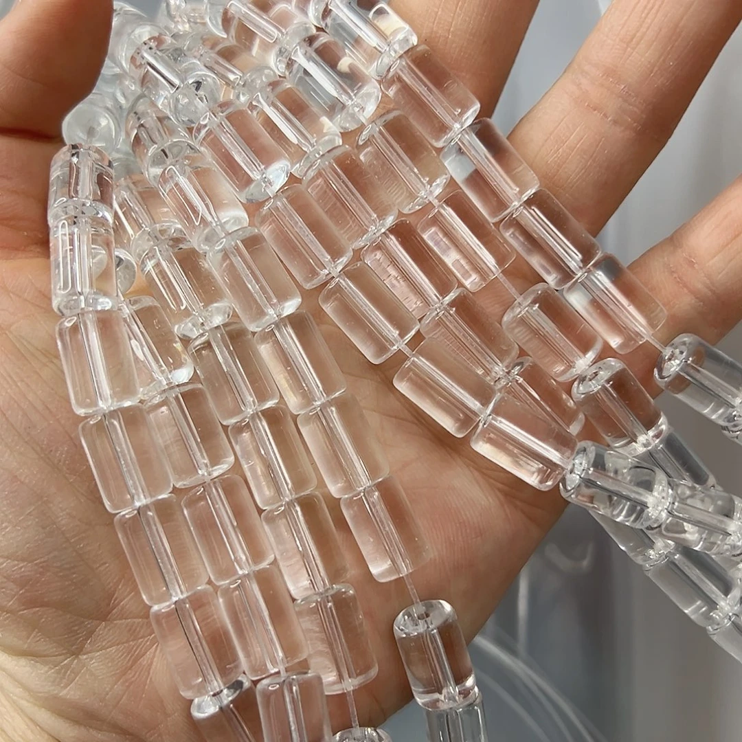 玛瑙/玉髓未镶嵌珠宝半成品，压电白水桶珠2条