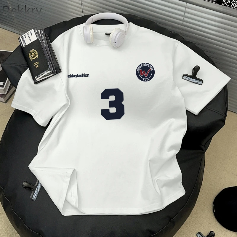 Dekkry夏季休闲百搭重磅纯棉圆领美式潮牌数字字母短袖T恤男女