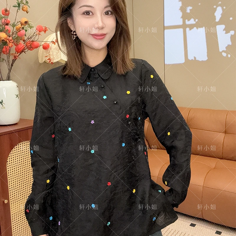 【轩小姐】新中式国风女装翻领时尚宽松休闲女装上衣999-2-1
