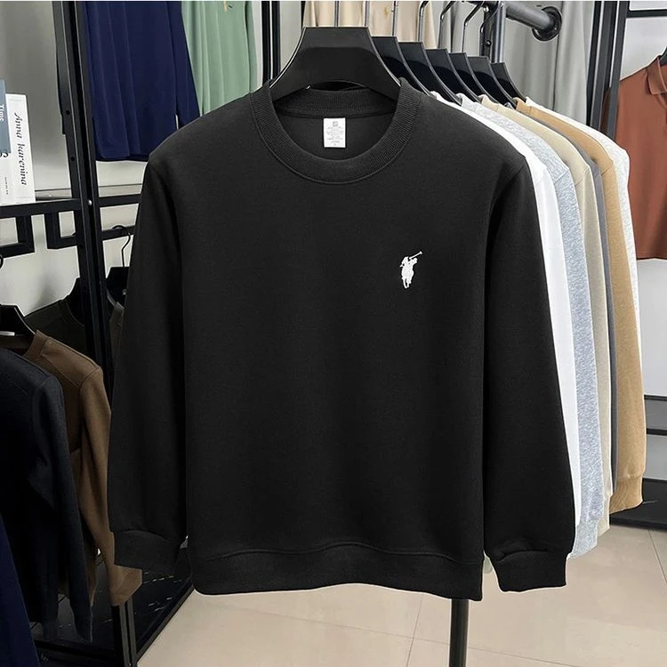 男士卫衣不加绒刺绣圆领纯色亲肤磨毛套头上衣秋季宽松卫衣秋衣