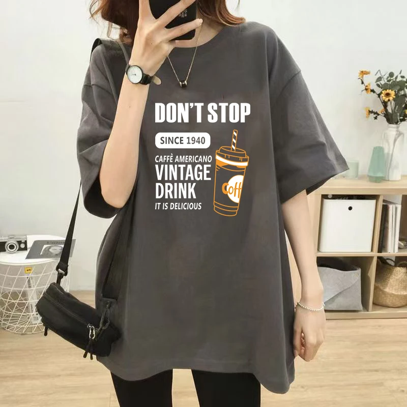 100%纯棉潮牌印花女款百搭韩版夏季显瘦休闲圆领女士T恤时尚半袖