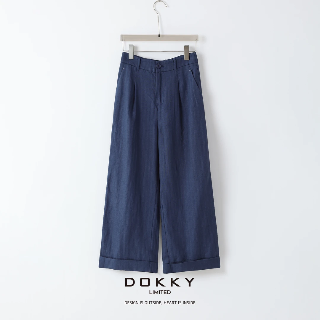 Dokky「晴夏海风.紫标」定纺麻料莱赛尔.休闲直筒裤LB0209