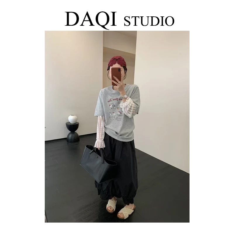 【猫咪蕾丝袖】雅丹春季新款长袖拼接蕾丝T恤G89-9727