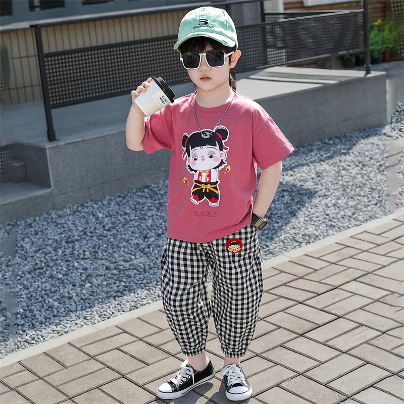 男童哪吒衣服夏季薄款套装2025新款男宝宝短袖两件套儿童洋气衣服