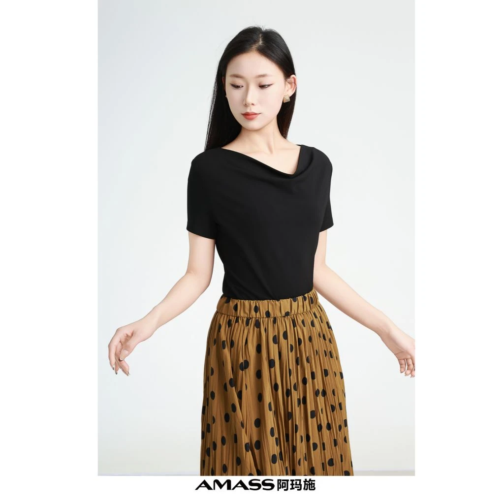 阿玛施【官方正品】新款显瘦气质时尚一字领休闲百搭短袖上衣530064