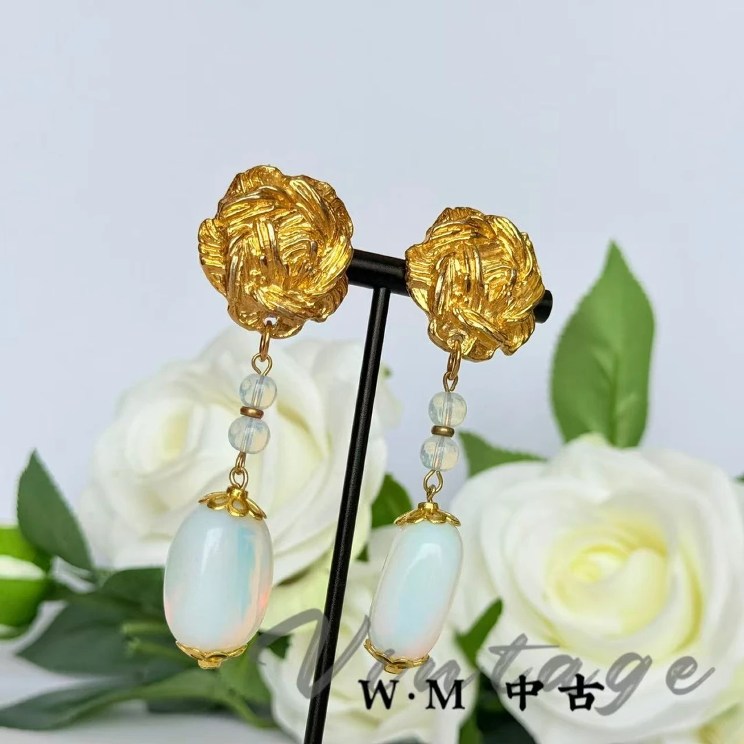 铜合金耳饰 W·M中古-vintage （法）法产扫肩耳夹