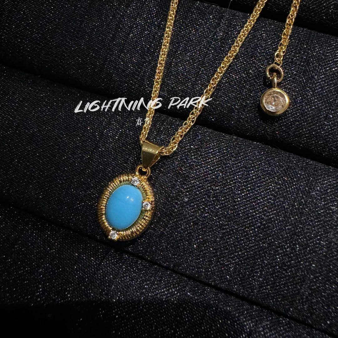 镀K金【LIGHTNINGPARK】新中式蓝色拉丝吊坠项链