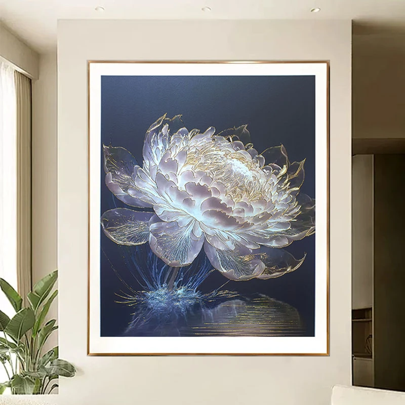 光影睡莲鎏金画餐厅卧室挂画客厅现在简约装饰画70*85(HF)