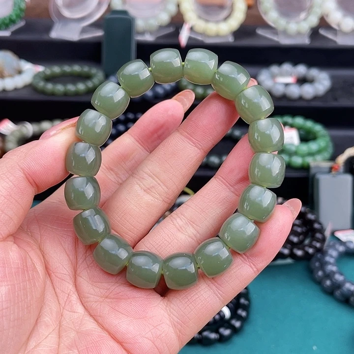 和田玉未镶嵌手链青海高冰湖水绿卡12