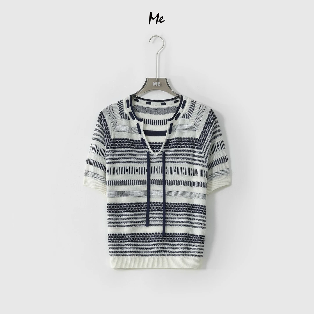 ME【穿绳几何针织衫】莱赛尔亚麻混纺冰肤感透气显瘦针织衫MESS2673