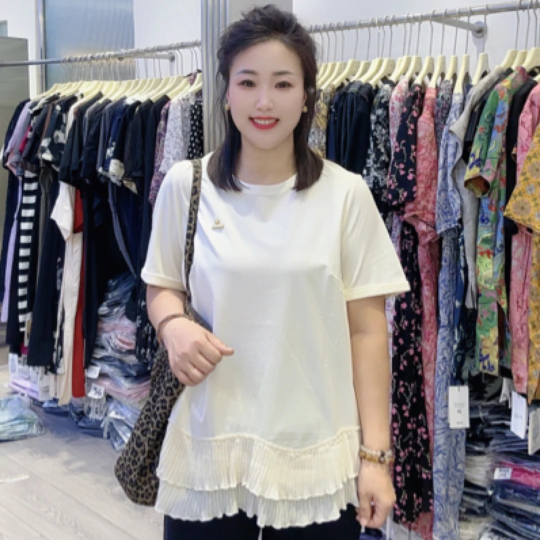 27356通勤荷叶边短袖圆领常规款T恤宽松韩版