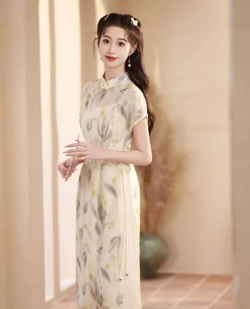 2件套奥黛旗袍年轻改良夏款日常