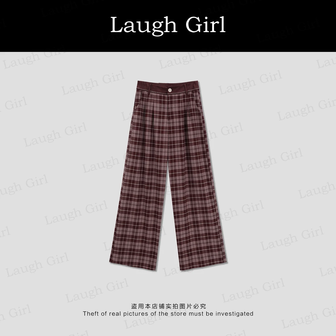 楚楚君 Laugh girl【焦糖格纹】早秋撞色腰头格子休闲裤KL531033J