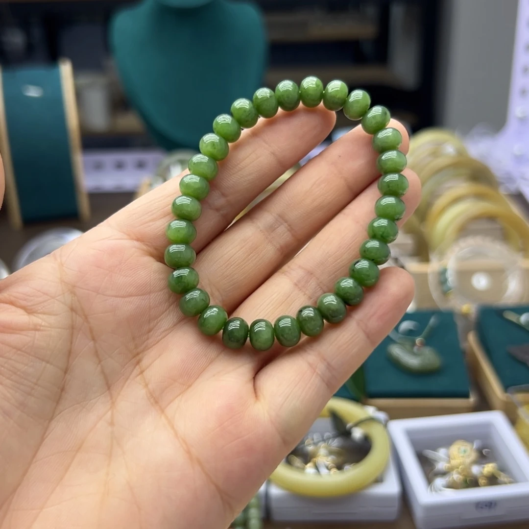 手串未镶嵌和田玉（碧玉）算盘珠卡8