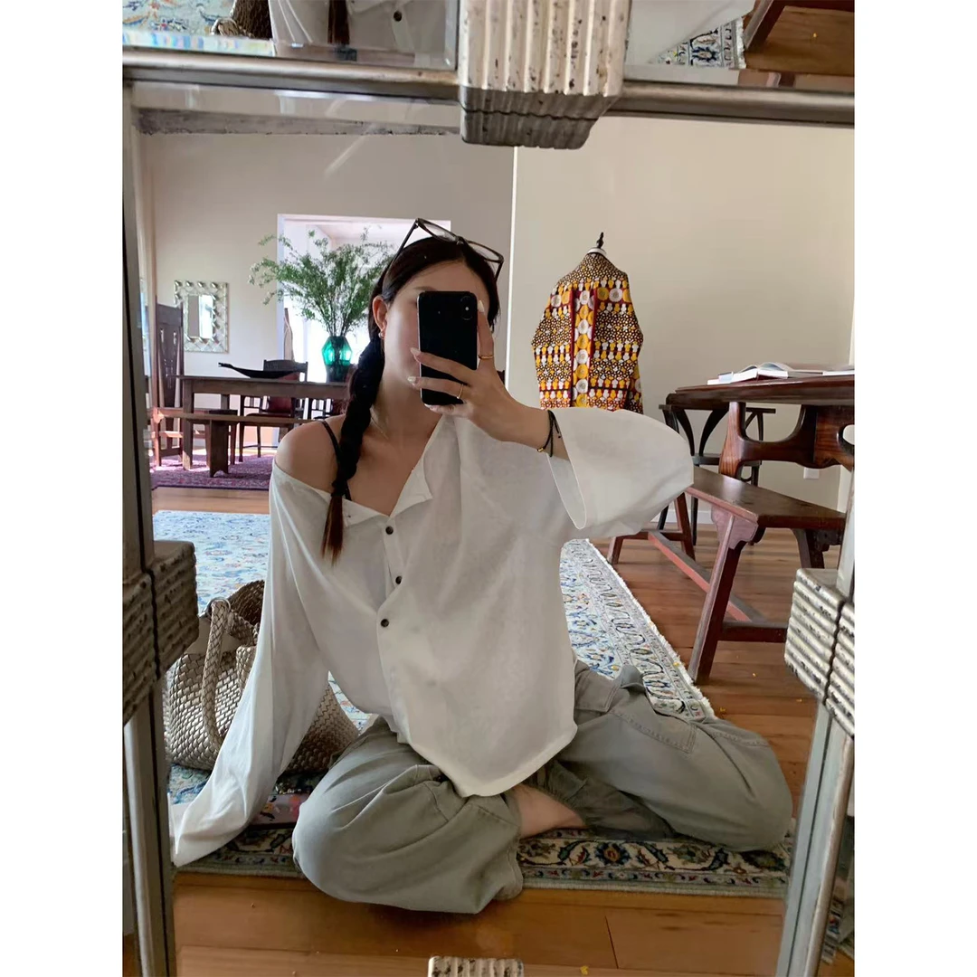 DYANGJUN【4月20号10:00AM T恤】法式设计感不规则长袖上衣