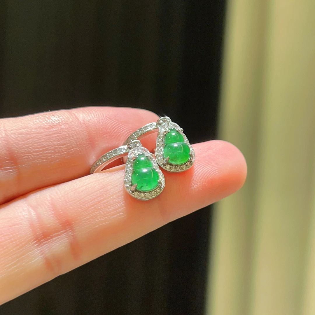 翡翠A货满绿葫芦耳包富贵贵气气质高雅时尚御姐仙女不撞款