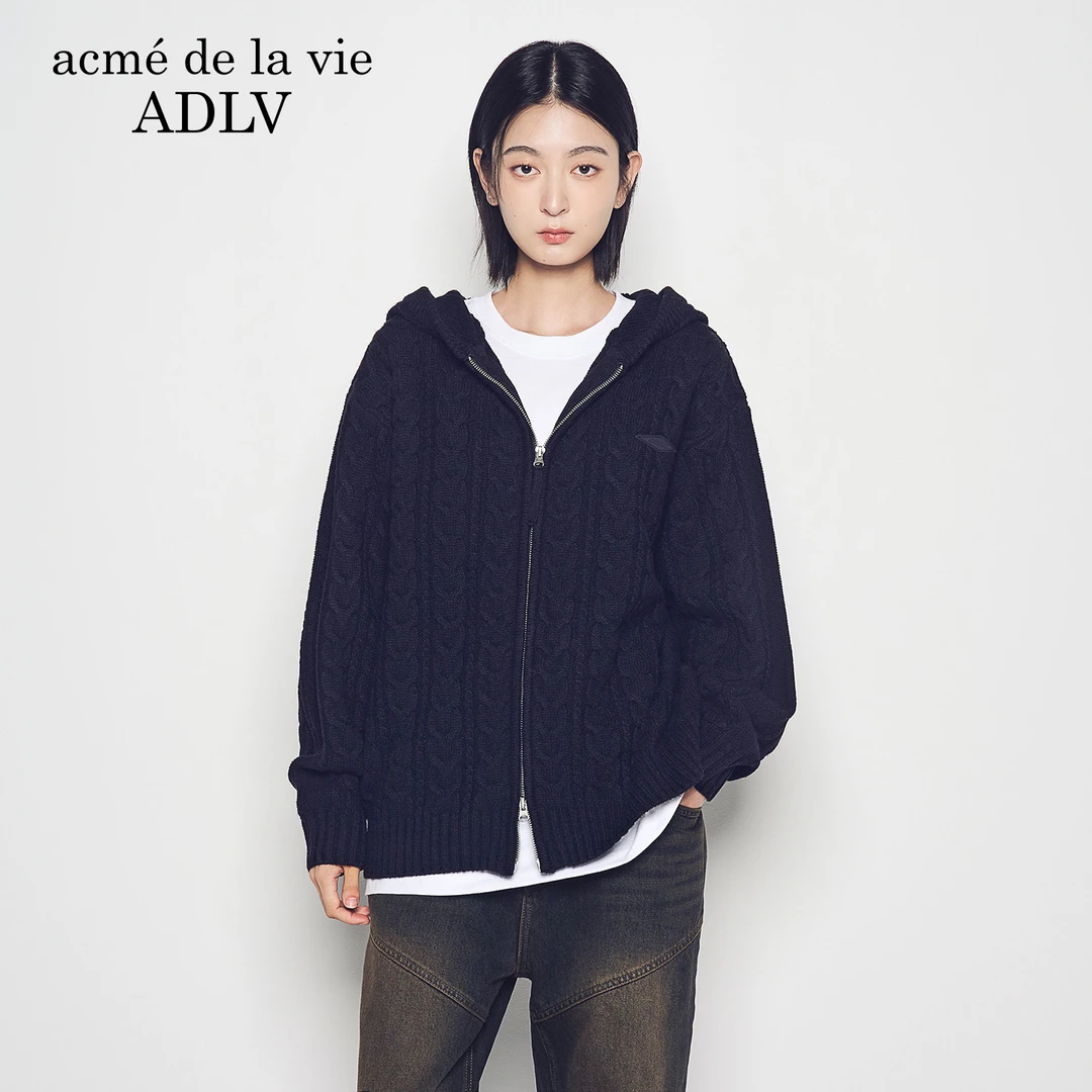 ADLV 纽花针织拉链连帽衫
