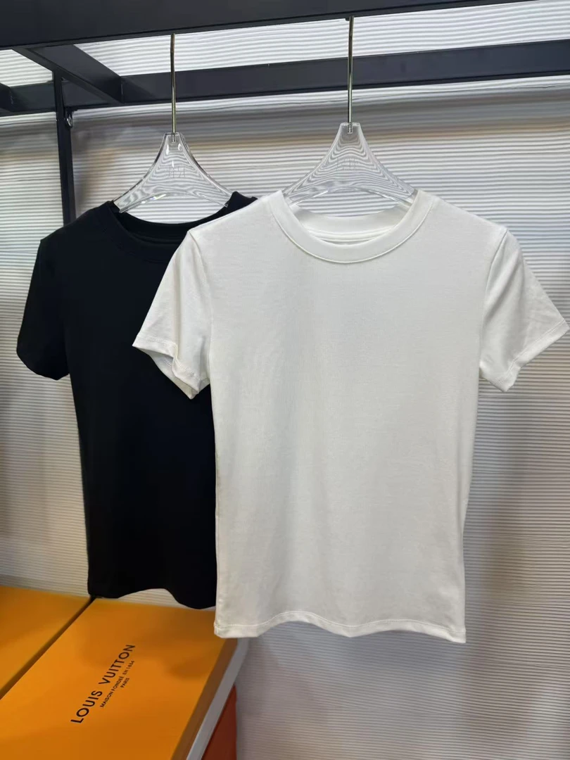 S-33#显瘦圆领正肩弹力修身百搭短袖上衣基础款垂感软糯舒适T恤女