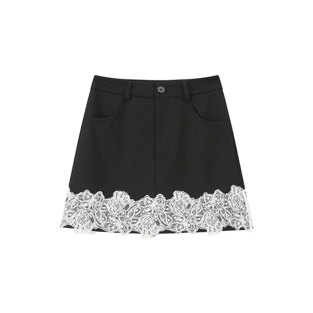 时尚拼接气质蕾丝边百搭半身裙短裙5595929