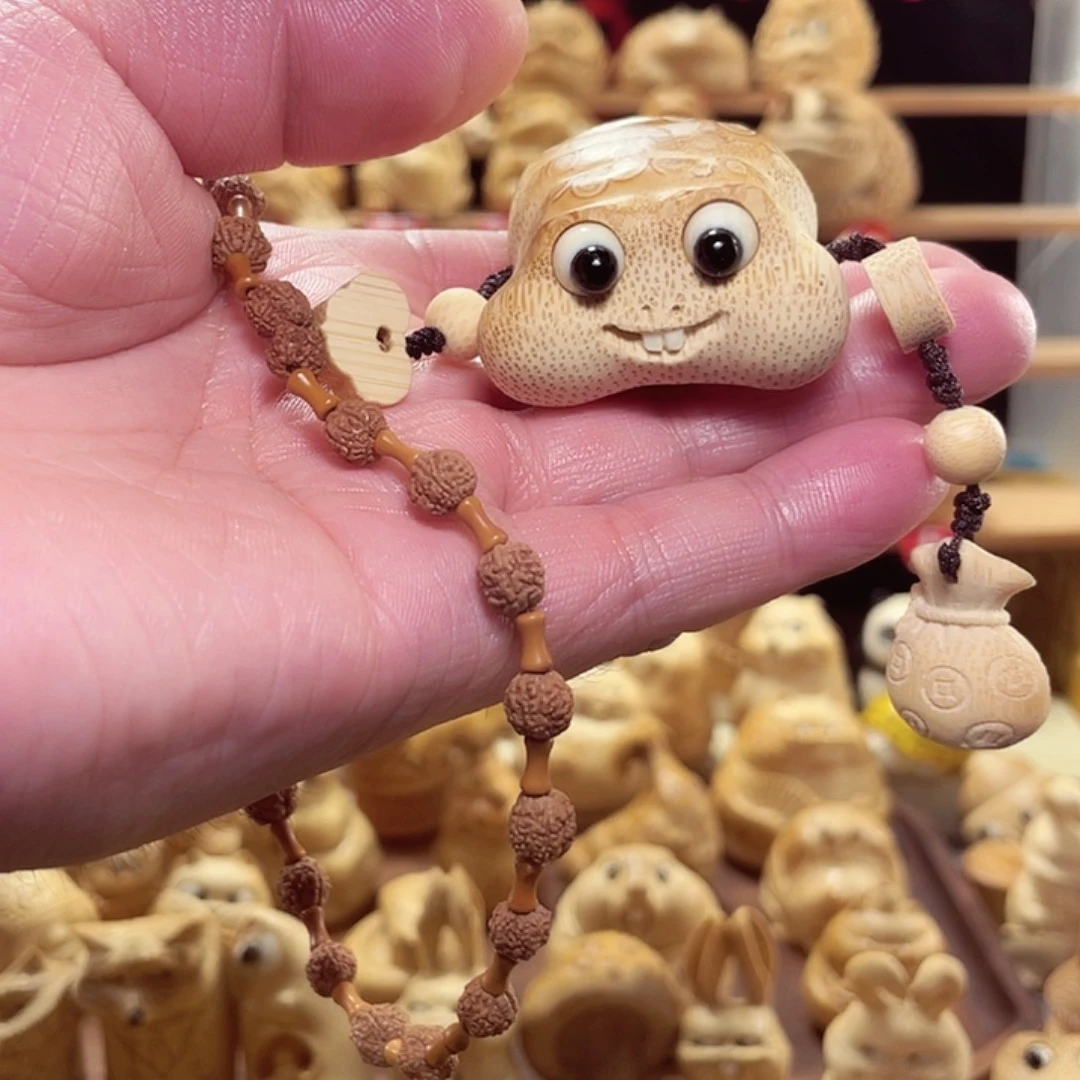 竹竹根雕金蟾手把件