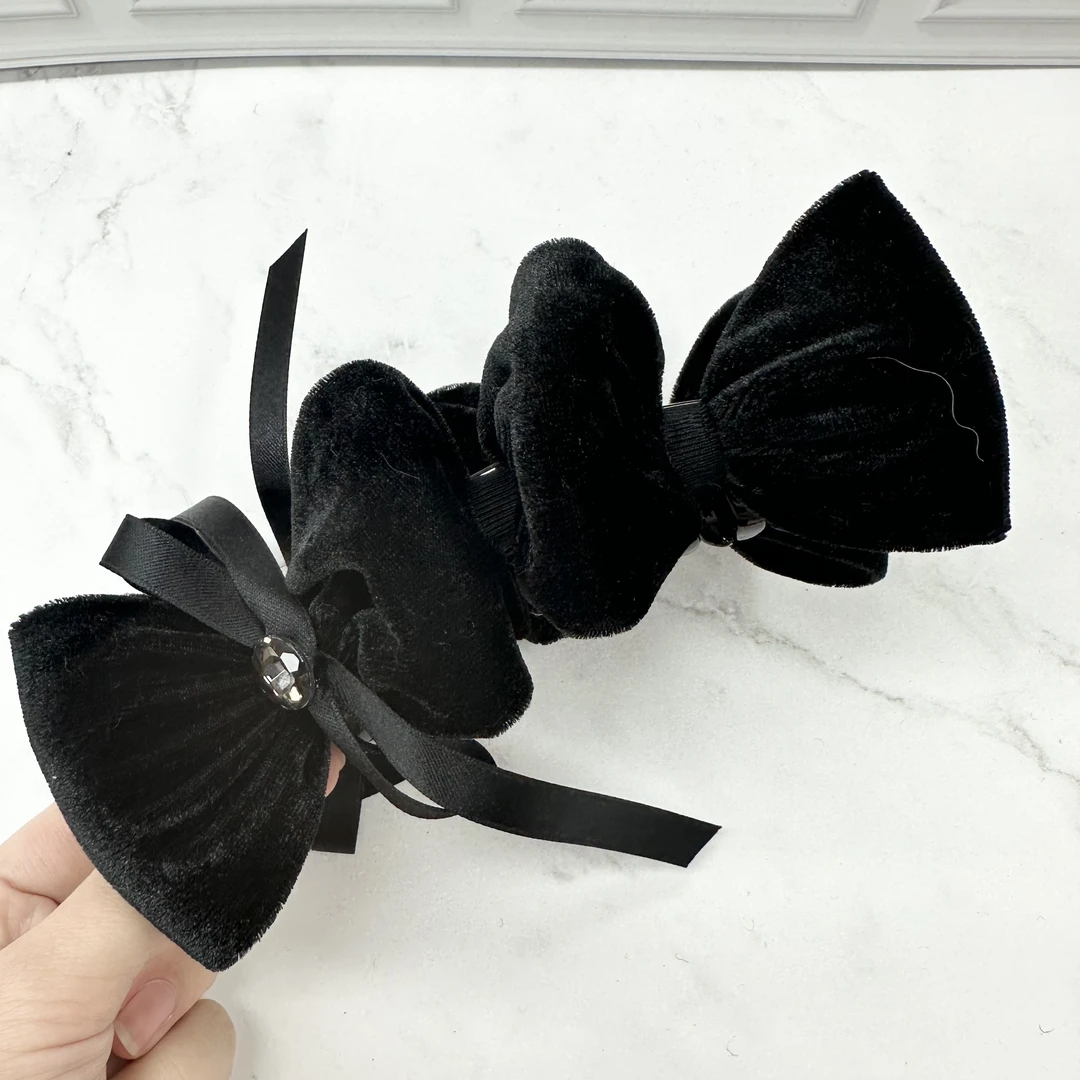 L429夕洛黑色蝴蝶结香蕉夹13cm抓夹时尚百搭简约发夹温柔韩版
