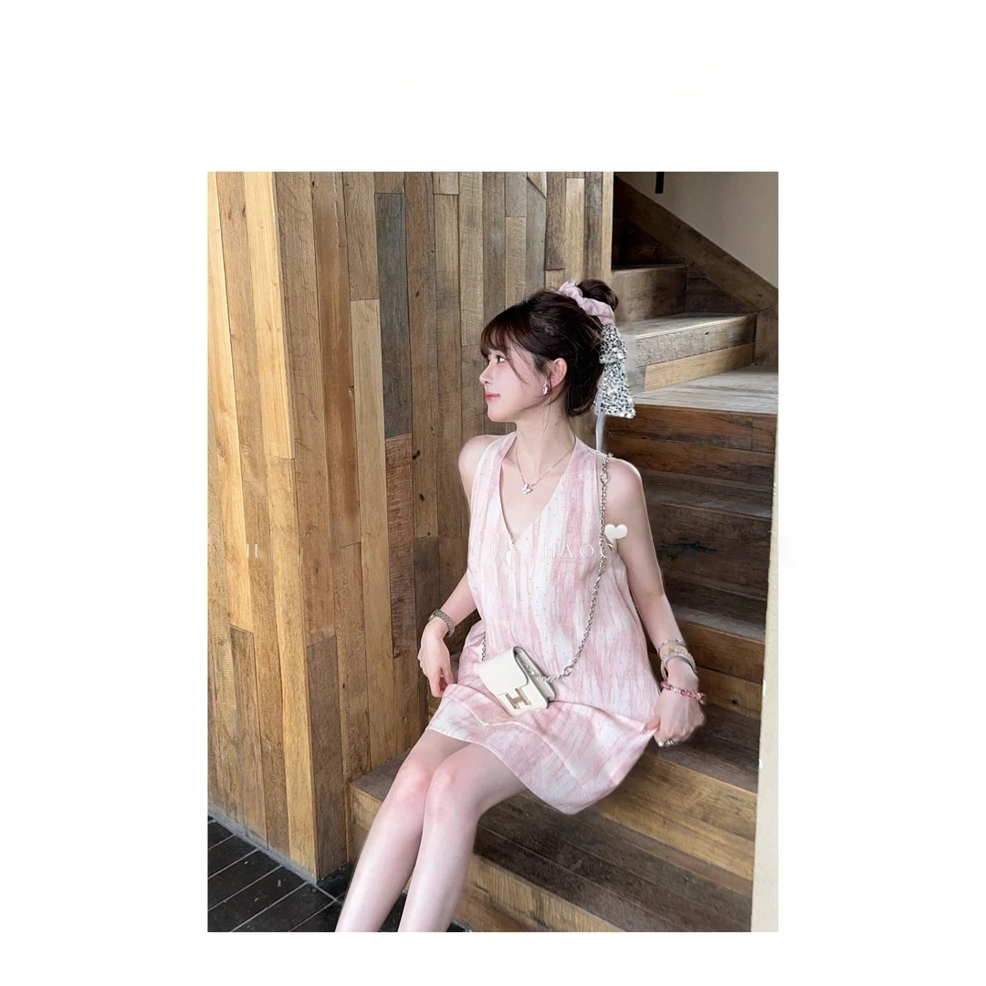 【碎月光】新款V衣领短款长款连衣裙高级感珠子设计裙子BB50181