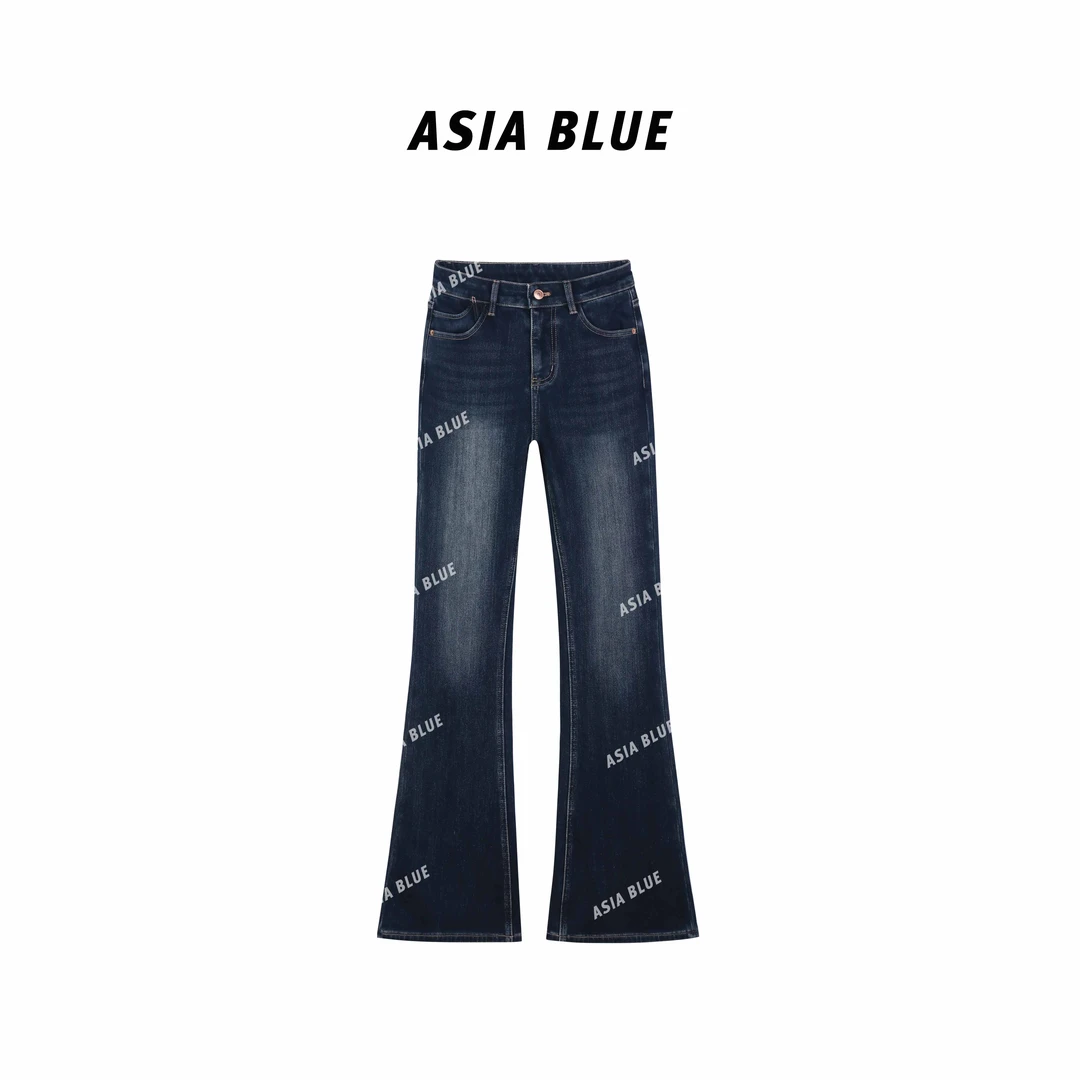 【ASIA BLUE】· 雾蓝 ·2025秋冬显瘦加绒四面弹微喇拖地牛仔裤L2099