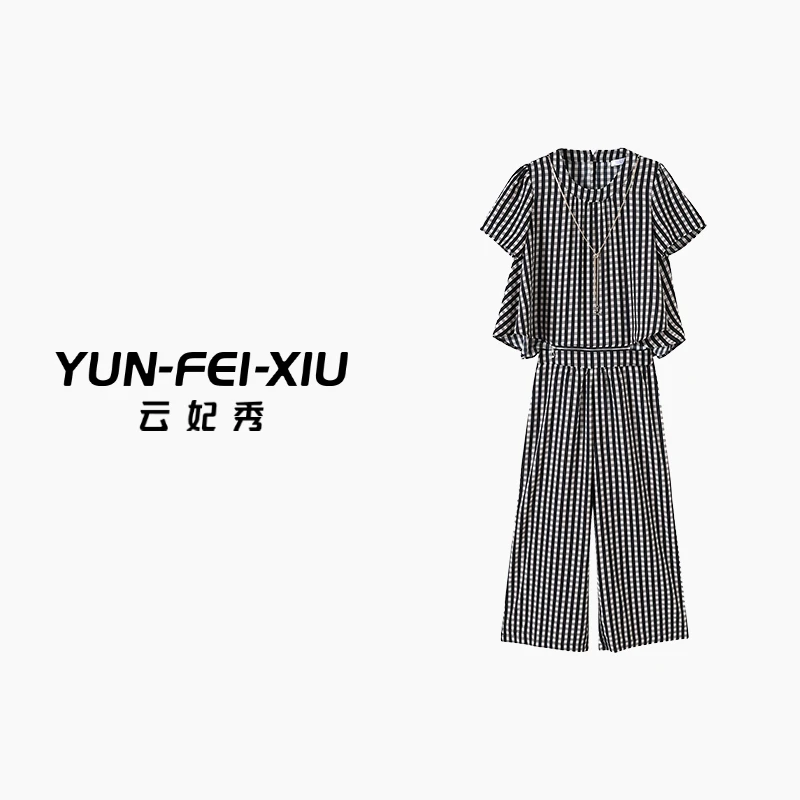 云妃秀大码女装套装休闲宽松显瘦胖妹妹上衣裤子两件套夏季2028AB