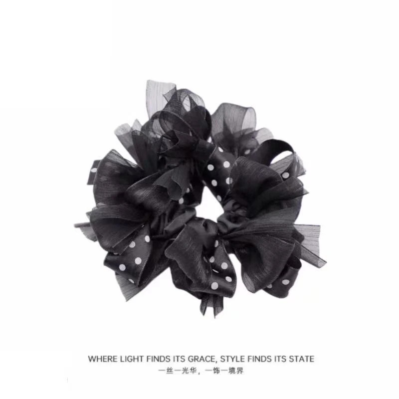 慵懒风优雅黑色波点蝴蝶结发圈GS9109