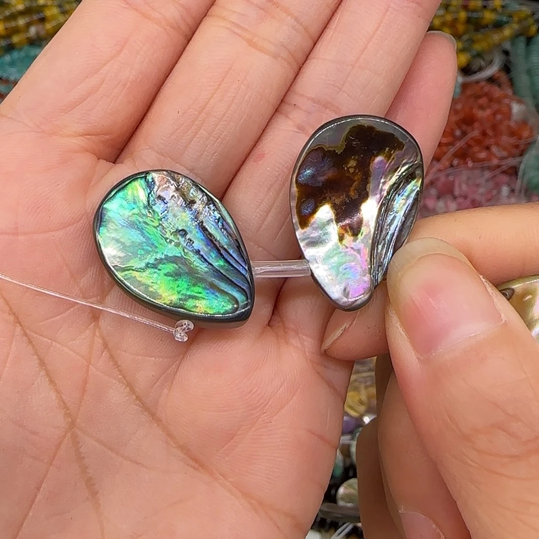 玛瑙/玉髓合金珠宝半成品鲍鱼贝水滴2个